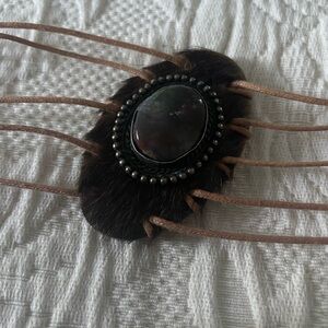 Brown Leather Belt with Stone Accent